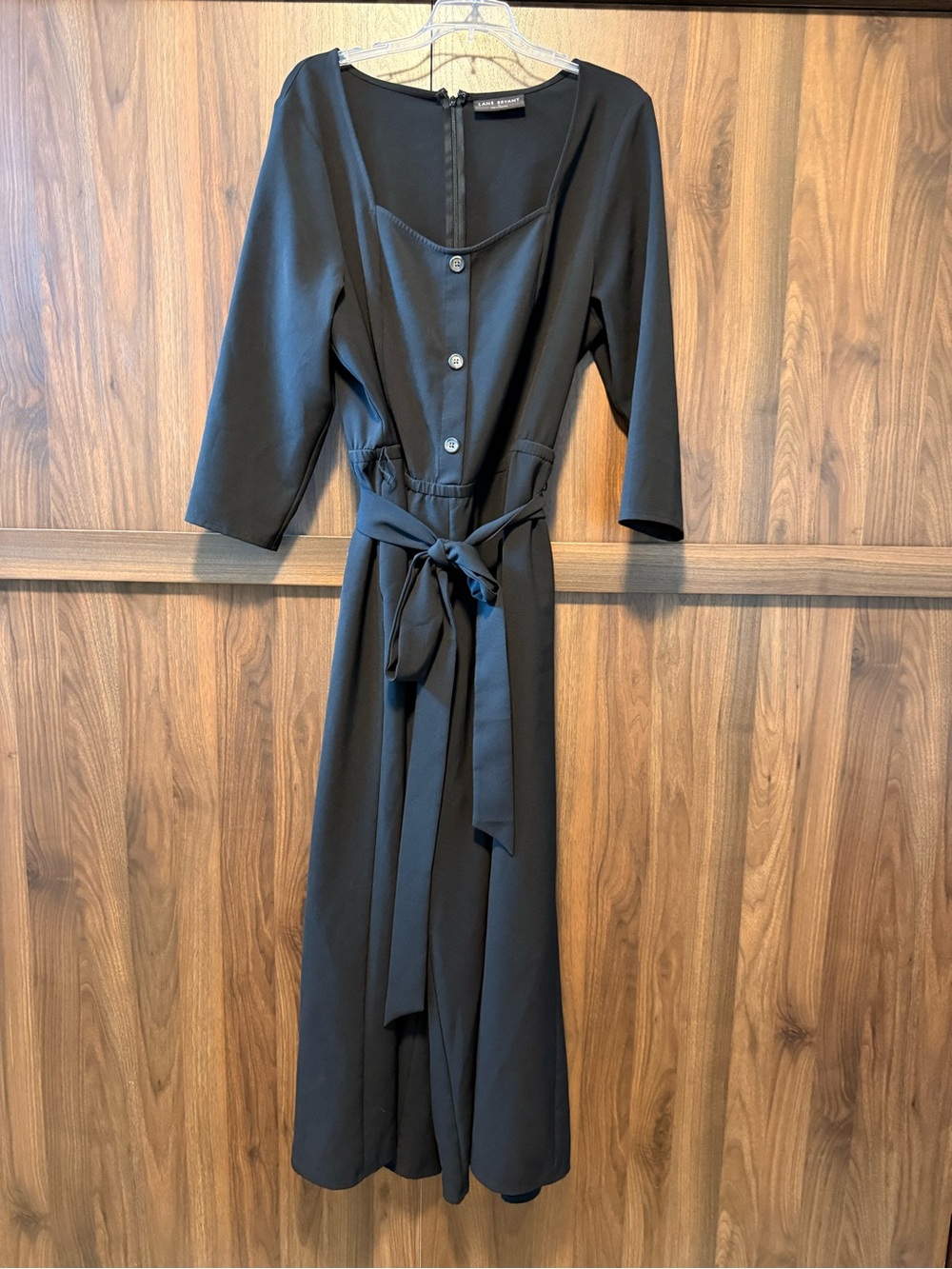 Lane Bryant Black Button-Front Belted Jumpsuit, Size 16